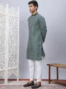 Anouk Olive Green Geometric Embroidered Sequinned Silk Cotton Straight Kurta with Pyjamas