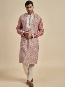 Anouk Floral Embroidered Mandarin Collar Thread Work Straight Kurta