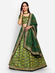 FABPIXEL Floral Embroidered Zari Semi-Stitched Lehenga & Unstitched Blouse With Dupatta