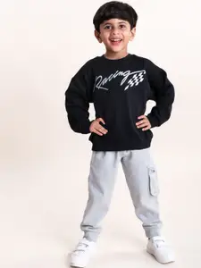 KiddoPanti Boys Printed Sweatshirt with Joggers
