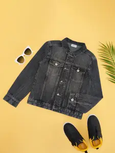 Pantaloons Junior Boys Washed Crop Denim Jacket with Embroidered