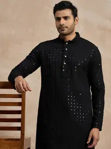 Anouk Geometric Embroidered Mandarin Collar Thread Work Straight Kurta
