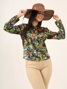 CHARMGAL Women Classic Spread Collar Floral Printed Slim Fit Casual Shirt