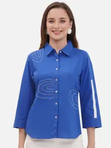 KALINI Women Edgy Spread Collar Abstract Printed Semiformal Shirt