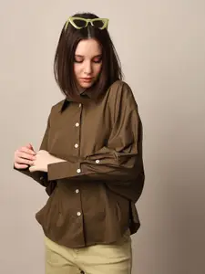 ONLY Women Spread Collar Solid Cotton Oversized Casual Shirt