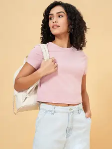 People Women Solid Round Neck Cotton Top