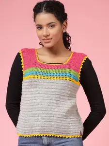 Velvery Women Colourblocked Sweater Vest with Applique Detail