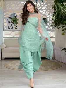 KALINI Floral Embroidered Sequinned Semi-Stitched Dress Material