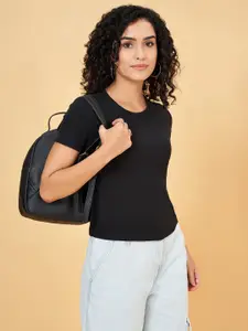 People Women Solid Round Neck Cotton Top