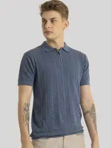 Snitch Men Self Design Polo Collar Slim Fit T-shirt