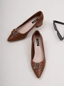 Sherrif Shoes Pointed Toe Textured Block Pumps