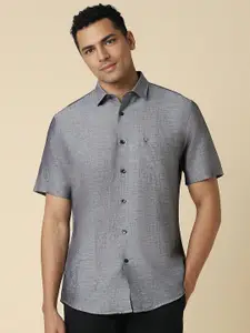 Allen Solly Men Spread Collar Solid Linen Slim Fit Casual Shirt