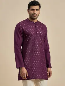 Anouk Floral Embroidered Mandarin Collar Mirror Work Straight Short Kurta