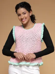 Velvery Women Sweater Vest with Applique Detail
