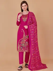 JULEE Floral Embroidered Unstitched Khadi Cotton Dress Material