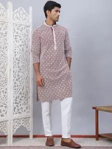 Jompers Geometric Embroidered Chikankari Pure Cotton Straight Kurta With Pyjamas