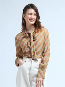 U.S. Polo Assn. Women Striped Tie-Up Neck Top