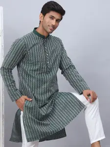 Anouk Olive Green Geometric Embroidered Sequinned Silk Cotton Straight Kurta