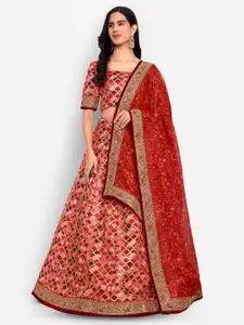 FABPIXEL Sequin Embroidered Semi-Stitched Lehenga & Unstitched Blouse With Dupatta