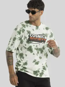 Snitch Men Abstract Printed Round Neck Oversized Drop Shoulder Sleeves T-shirt