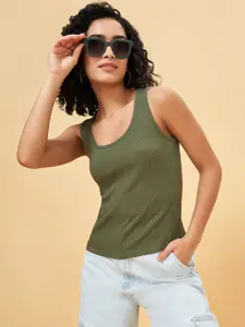 People Women Solid Knits Round Neck Cotton Top