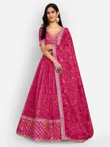 FABPIXEL Zari Embroidered Semi-Stitched Lehenga & Unstitched Blouse With Dupatta