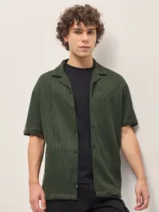 THE BEAR HOUSE Men Cuban Collar Abstract Printed Casual Shirt