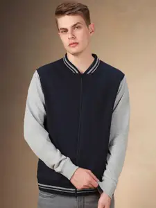 Dennis Lingo Men Cotton Colourblocked Hooded Front-Open Sweatshirt