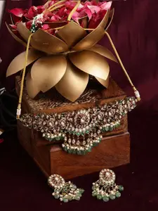 Ruby Raang Gold-Plated Kundan-Studded & Beaded Necklace and Earrings