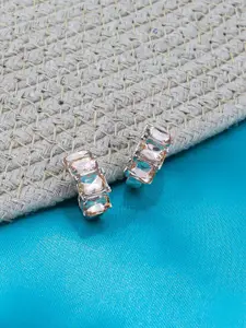 KRENOZ Gold-Plated Stainless Steel Crystals Diamond C-Shaped Half Hoop Earrings