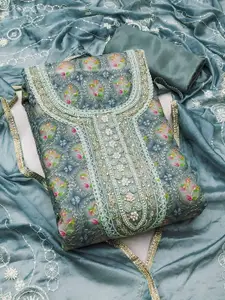 Peachmode Floral Embroidered Beads and Stones Organza Unstitched Dress Material