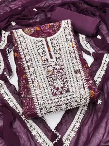 Peachmode Floral Embroidered Thread Work Unstitched Dress Material