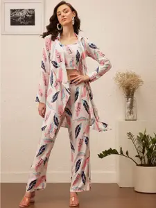 BAESD Round Neck Printed Crop Top With Trousers & Shrug