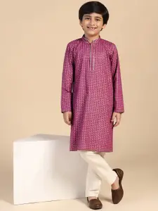 KISAH Boys Geometric Printed Thread Work Kurta with Pyjama