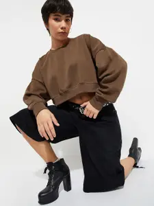 Max Urb_N Women Solid Boxy Cropped Sweatshirt