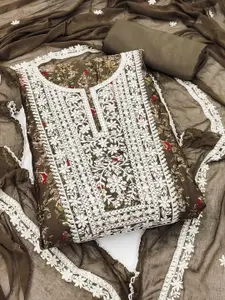 Peachmode Floral Printed Unstitched Sequinned Cotton Silk Dress Material