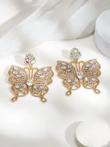 Rubans 18K Gold-Plated AD & Zirconia Studded Glamorous Butterfly Drop Earrings