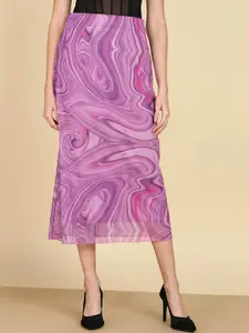SAFFE Women Abstract Printed Body Fitted Midi Skirt