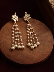 Ruby Raang Gold-Plated Kundan Studded Contemporary Drop Earrings