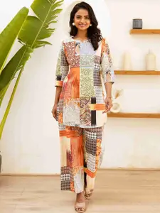 HUKUM Notch Neck Printed Pure Cotton Top With Palazzo