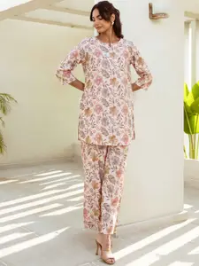 HUKUM Floral Printed Pure Cotton Top with Palazzos