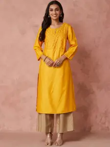 Fabindia Geometric Embellished Sequinned Regular Straight Kurta