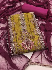 Peachmode Floral Printed & Embroidered Beads and Stones Unstitched Dress Material