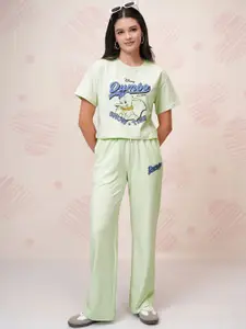 Tokyo Talkies Green Disney Dumbo Printed Round Neck Pure Cotton T Shirt & Trouser