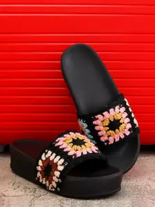 Zyla Women Woven Design Flatform Heel Sandals