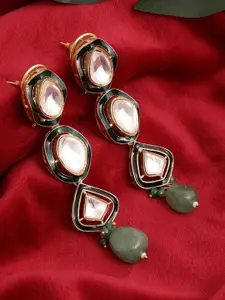 Ruby Raang Gold-Plated Kundan Studded Contemporary Meenakari Drop Earrings