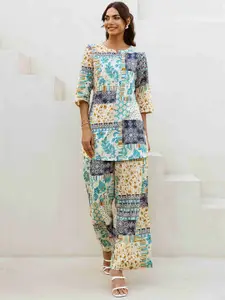 HUKUM Floral Printed Pure Cotton Top with Palazzos