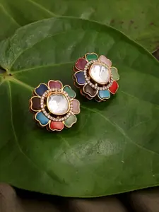 Ruby Raang Gold Plated Kundan Studded Floral Studs