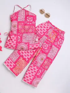 taffykids Girls Geometric Printed Halter Neck Sleeveless Top With Palazzo