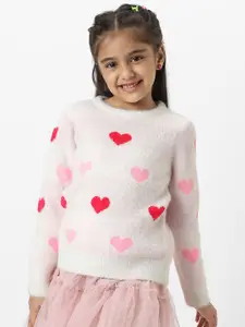 Nauti Nati Nautinati Girls' Heart Jaquard Full Sleeves Acrylic Sweater